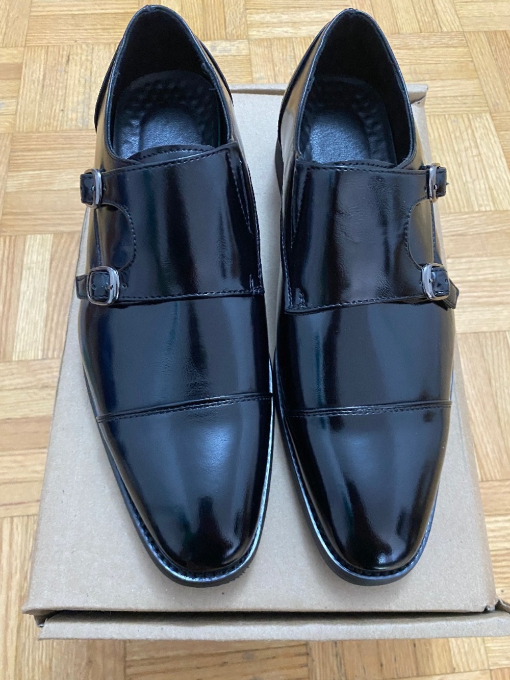 Men's Black Loafers Dress Shoes Slip On Metal Buckle Classic Formal Size 38 NEW